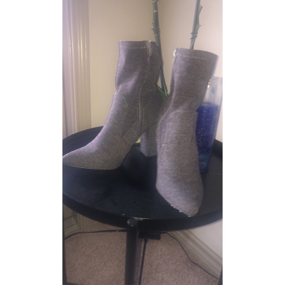 Gray Block Heel Boots